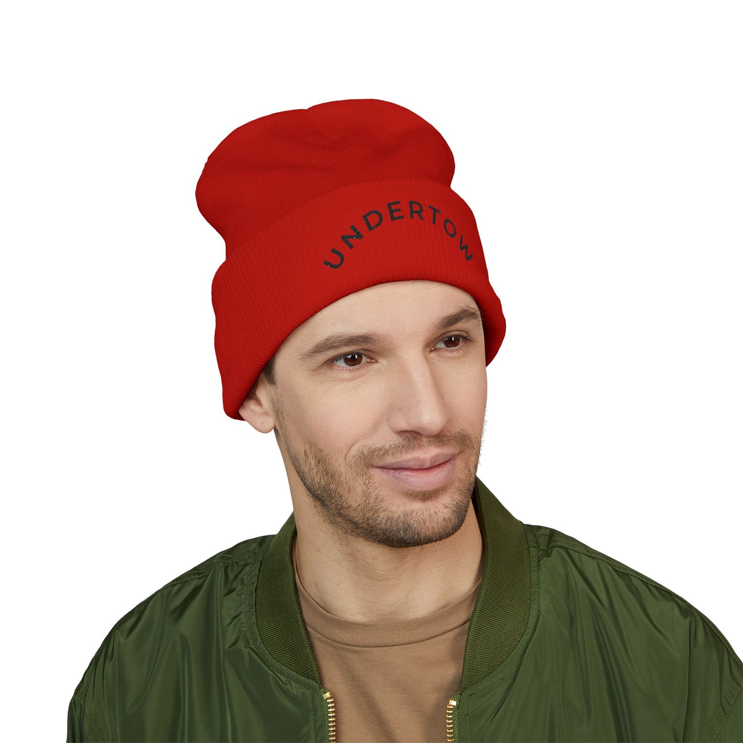 Undertow embroidered cuffed beanie (dark) - Unisex knit beanie