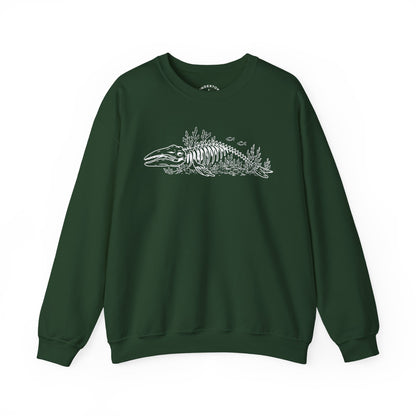 something still blooms here - whale skeleton and coral crewneck sweater