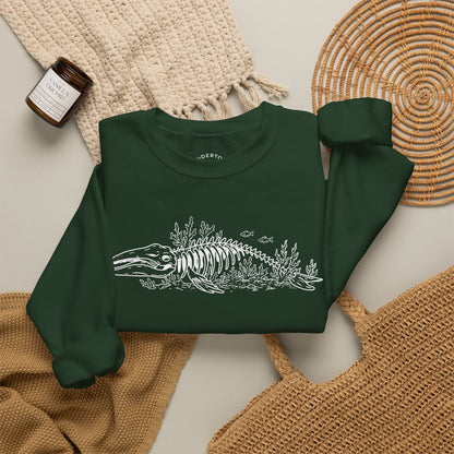 something still blooms here - whale skeleton and coral crewneck sweater