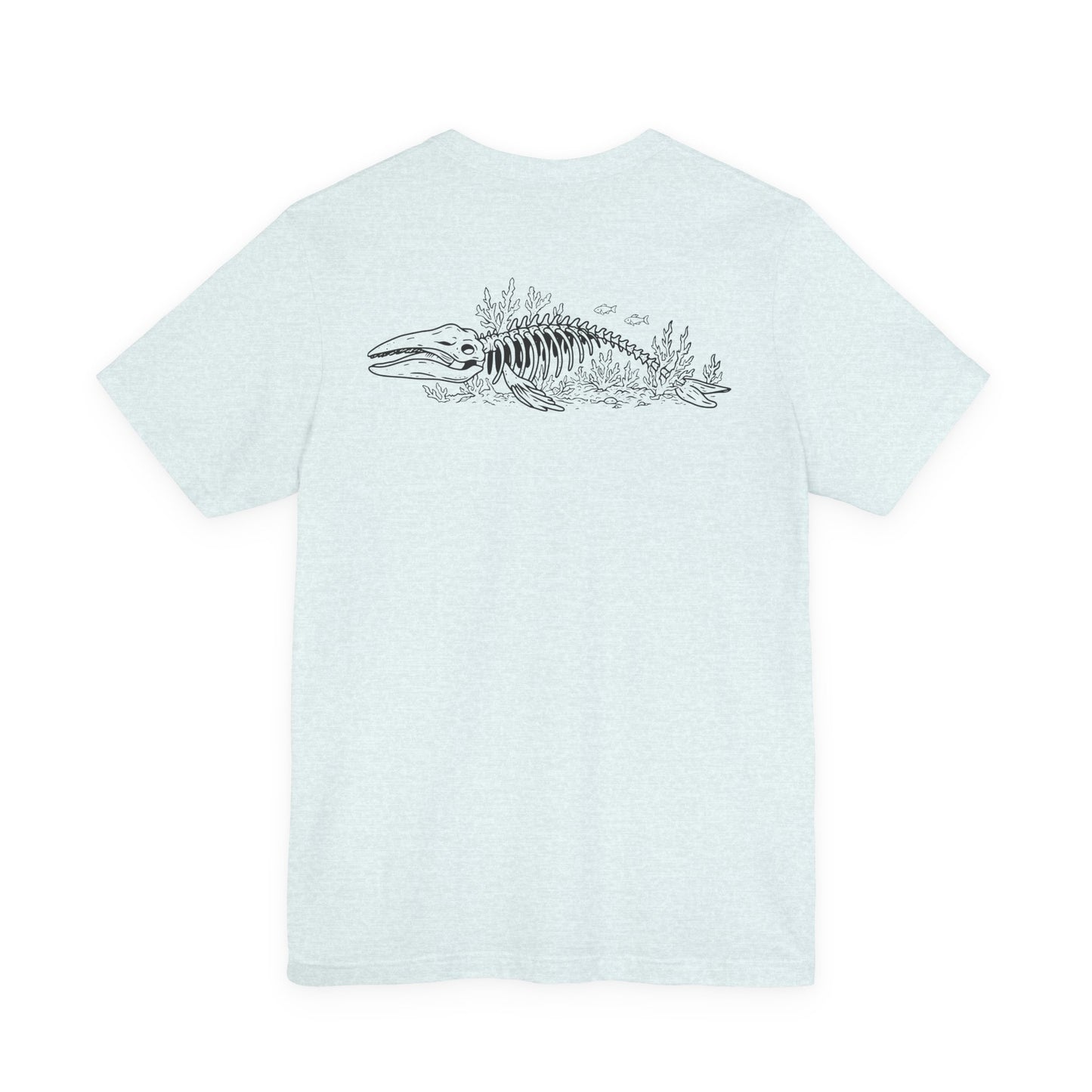 something still blooms here - whale skeleton and coral graphic t-shirt