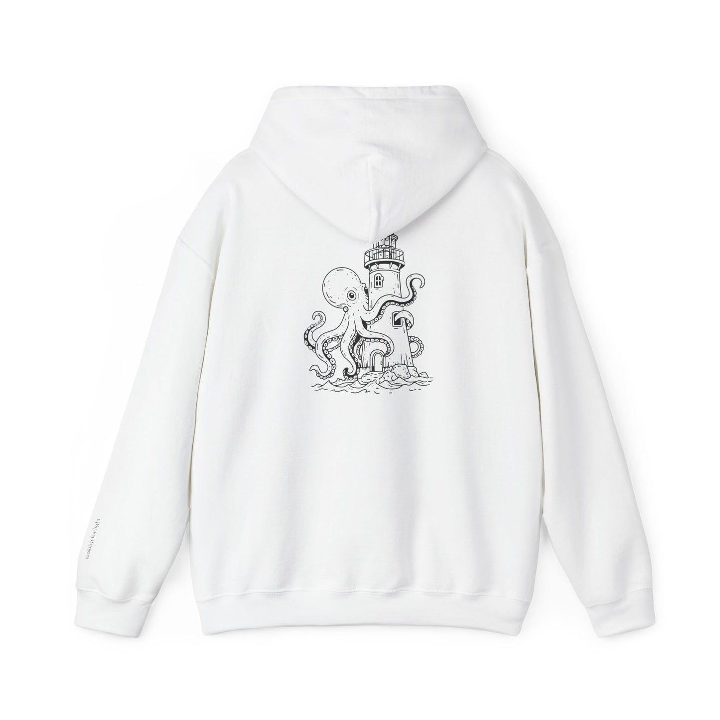 looking for light - octopus and lighthouse graphic hoodie