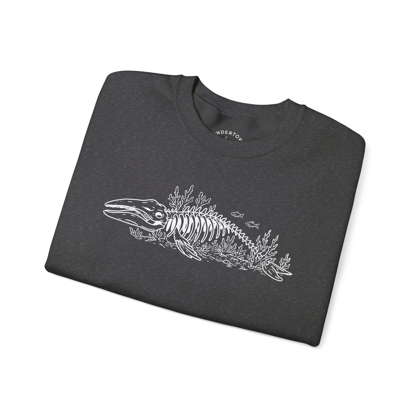 something still blooms here - whale skeleton and coral crewneck sweater
