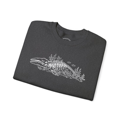 something still blooms here - whale skeleton and coral crewneck sweater