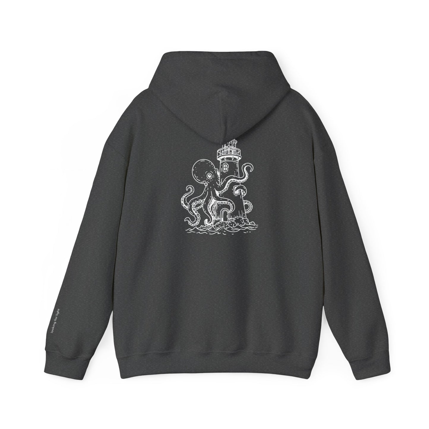 looking for light - octopus and lighthouse graphic hoodie