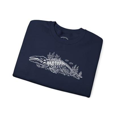 something still blooms here - whale skeleton and coral crewneck sweater