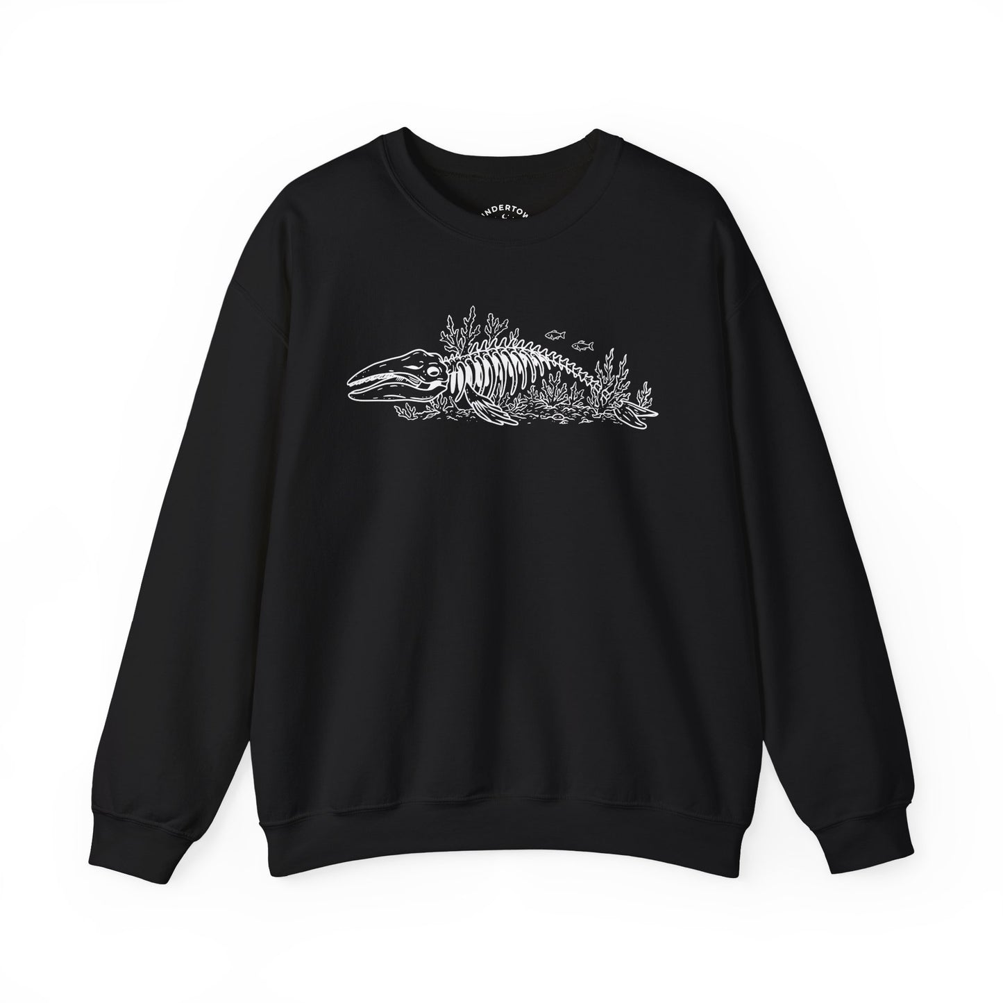 something still blooms here - whale skeleton and coral crewneck sweater