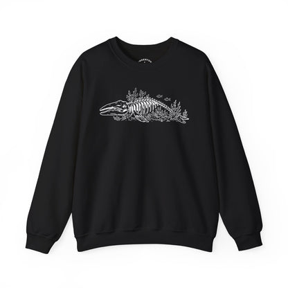 something still blooms here - whale skeleton and coral crewneck sweater