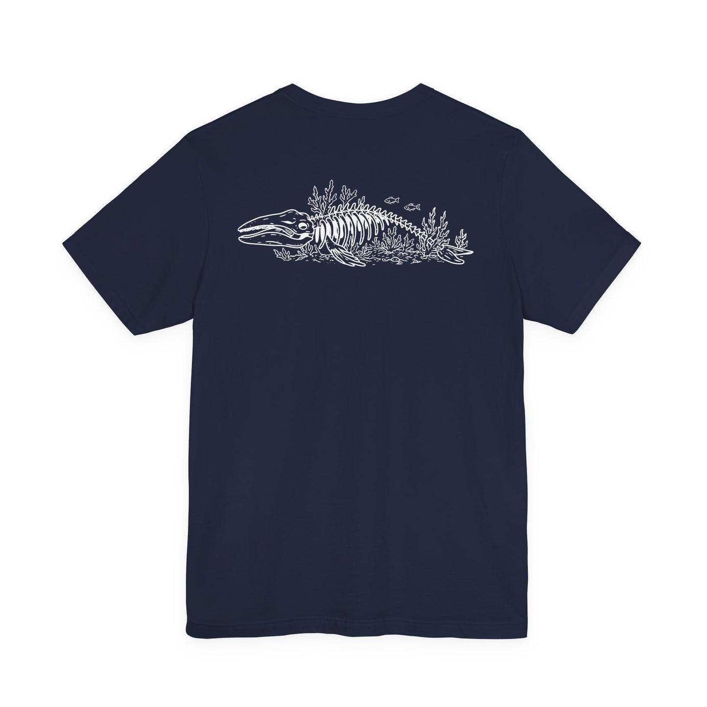 something still blooms here - whale skeleton and coral graphic t-shirt