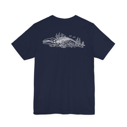 something still blooms here - whale skeleton and coral graphic t-shirt