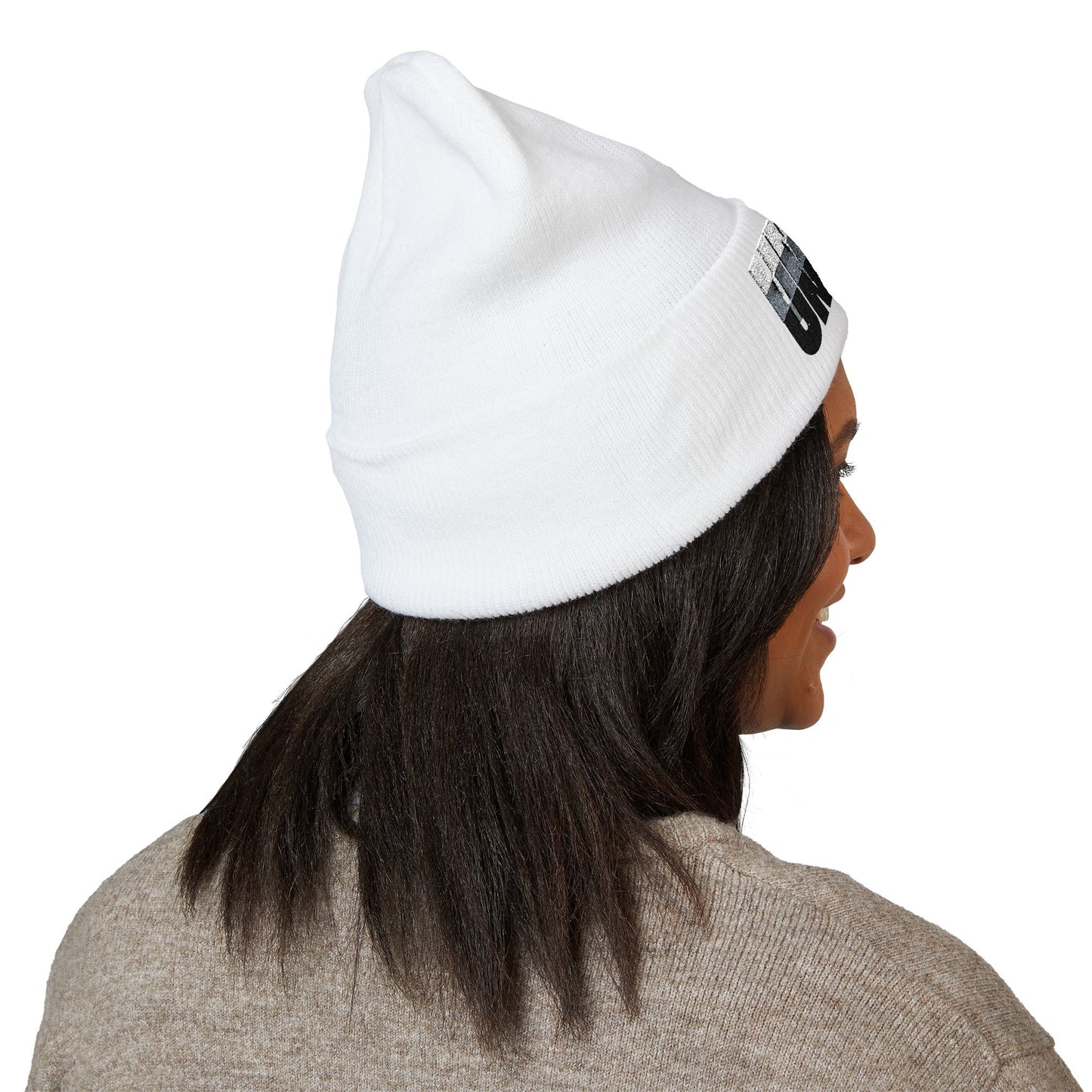 'under' bold font embroidered beanie - unisex cuffed stretch toque
