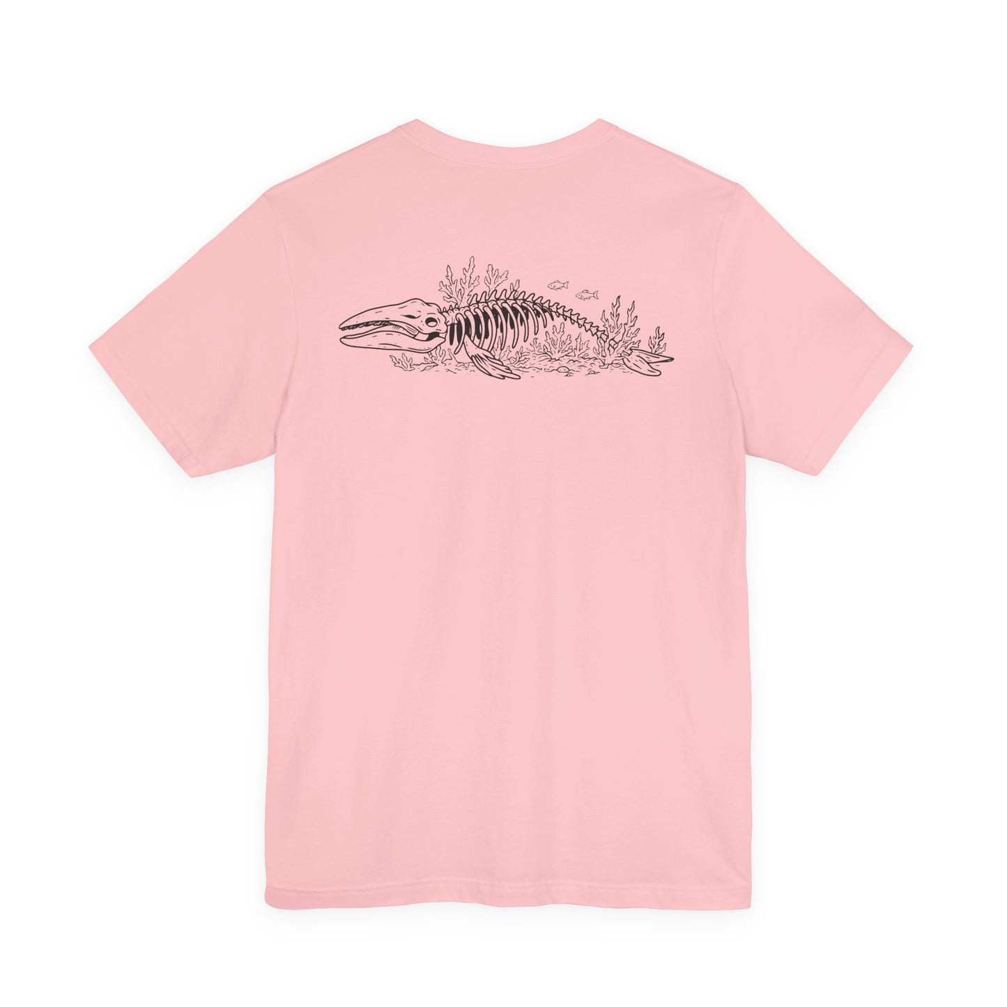 something still blooms here - whale skeleton and coral graphic t-shirt