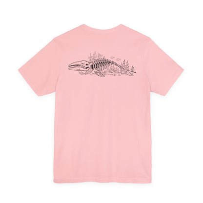 something still blooms here - whale skeleton and coral graphic t-shirt